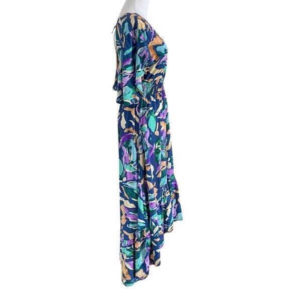 NWT ABEL THE LABEL PURPLE GREEN SALVIA PRINT SHORT SLEEVE HIGH LOW MAXI DRESS - Picture 2 of 8